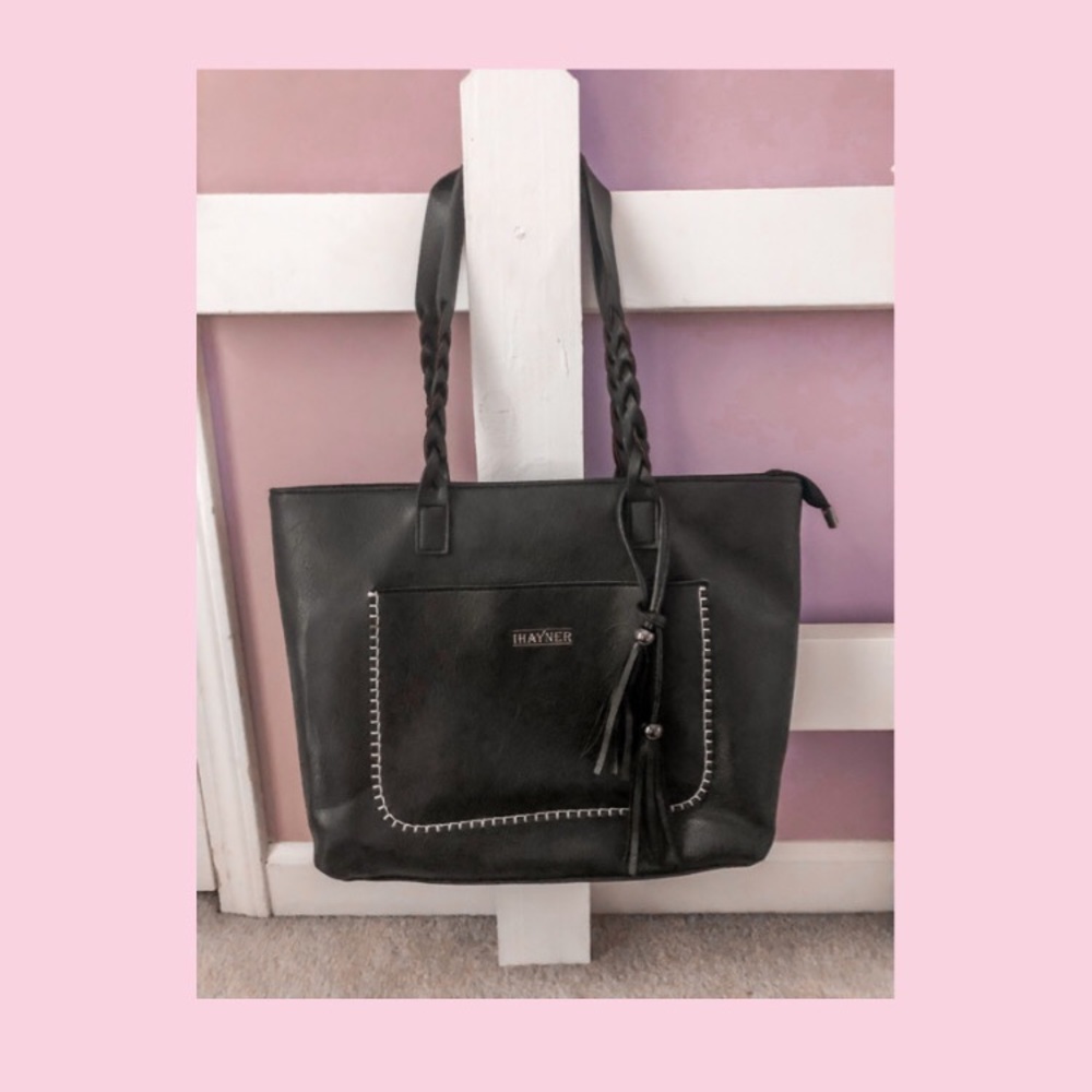 HAYNER black leather laptop bag